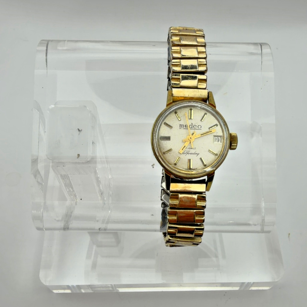 Medco 17 Jewels Selfwinding Swiss Made Ladies Watch Date Gold Tone Parts